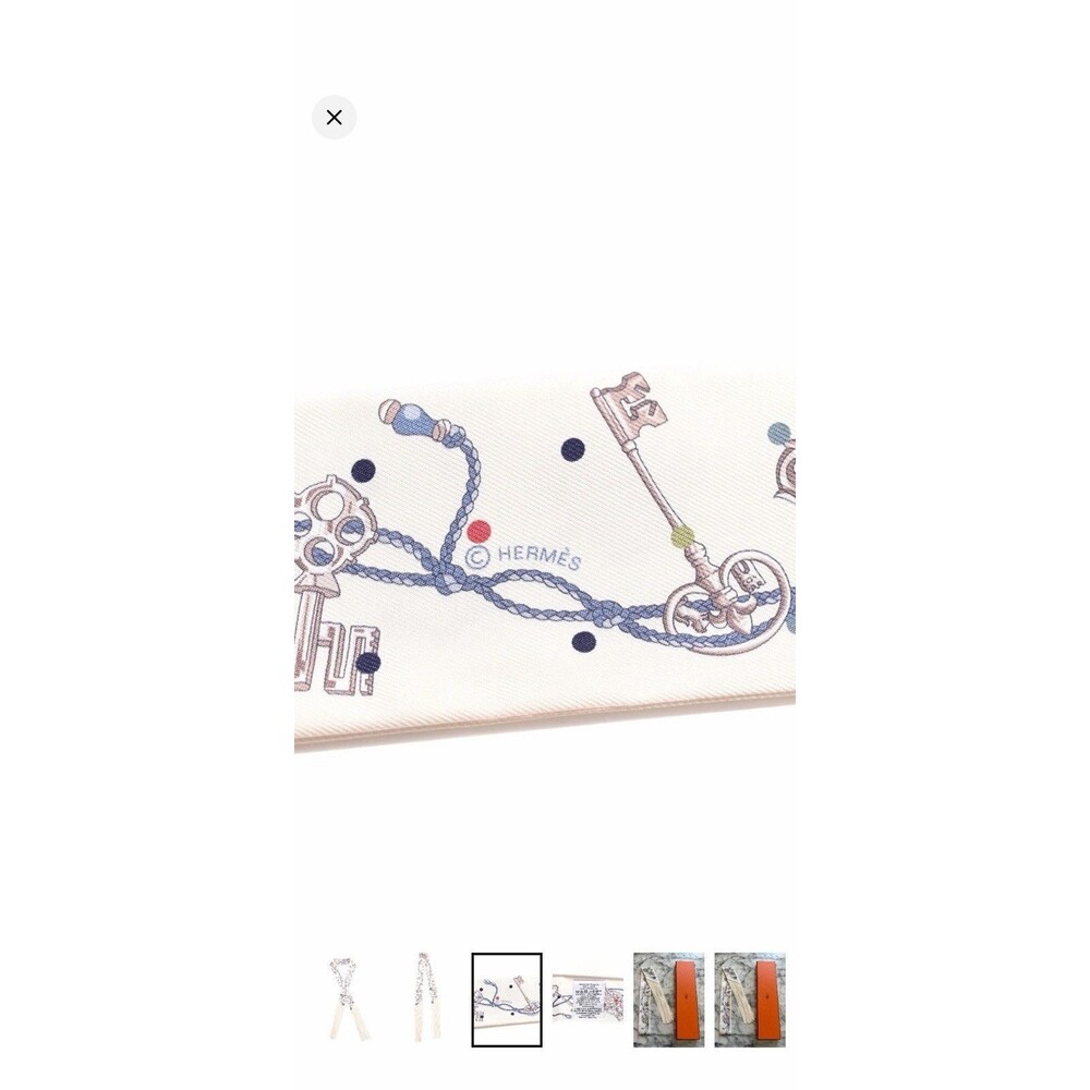 BNIB Hermes Les Cles a Pois White Leather Fringes Handbag Bag Scarf Twilly - Picture 3 of 6